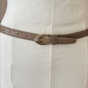 Tan Women's genuine snake skin Belt with Gold Buckle vintage Dame
